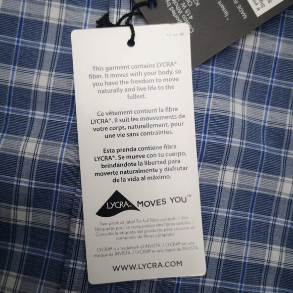NWT Kirkland Signature Non-Iron Men's Size XXL Blue & White Plaid Stretch Shirt - Picture 7 of 9